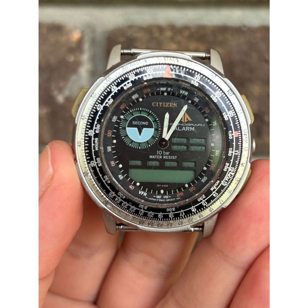 Citizen Vintage Ana-Digi Chronograph Alarm Watch 8987 GN-4-S Japan | 1980s Pilot